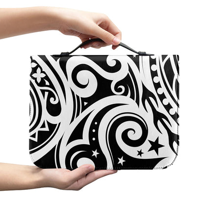 Black And White Polynesian Tattoo Print Leather Bible Cover