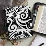 Black And White Polynesian Tattoo Print Leather Bible Cover