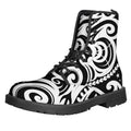Black And White Polynesian Tattoo Print Lace-Up Boots