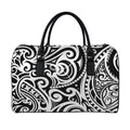Black And White Polynesian Tattoo Print Leather Duffel Bag