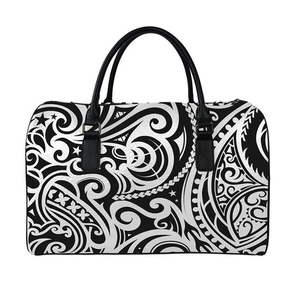 Black And White Polynesian Tattoo Print Leather Duffle Bag
