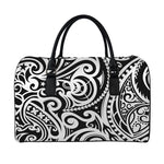 Black And White Polynesian Tattoo Print Leather Duffle Bag