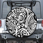 Black And White Polynesian Tattoo Print Leather Spare Tire Cover