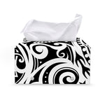 Black And White Polynesian Tattoo Print Leather Tissue Box Cover