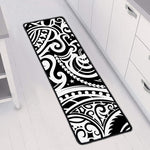 Black And White Polynesian Tattoo Print Long Kitchen Mat