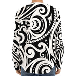 Black And White Polynesian Tattoo Print Long Sleeve Baseball Jersey