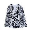 Black And White Polynesian Tattoo Print Long Sleeve Short Coat