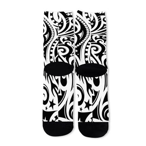 Black And White Polynesian Tattoo Print Long Socks