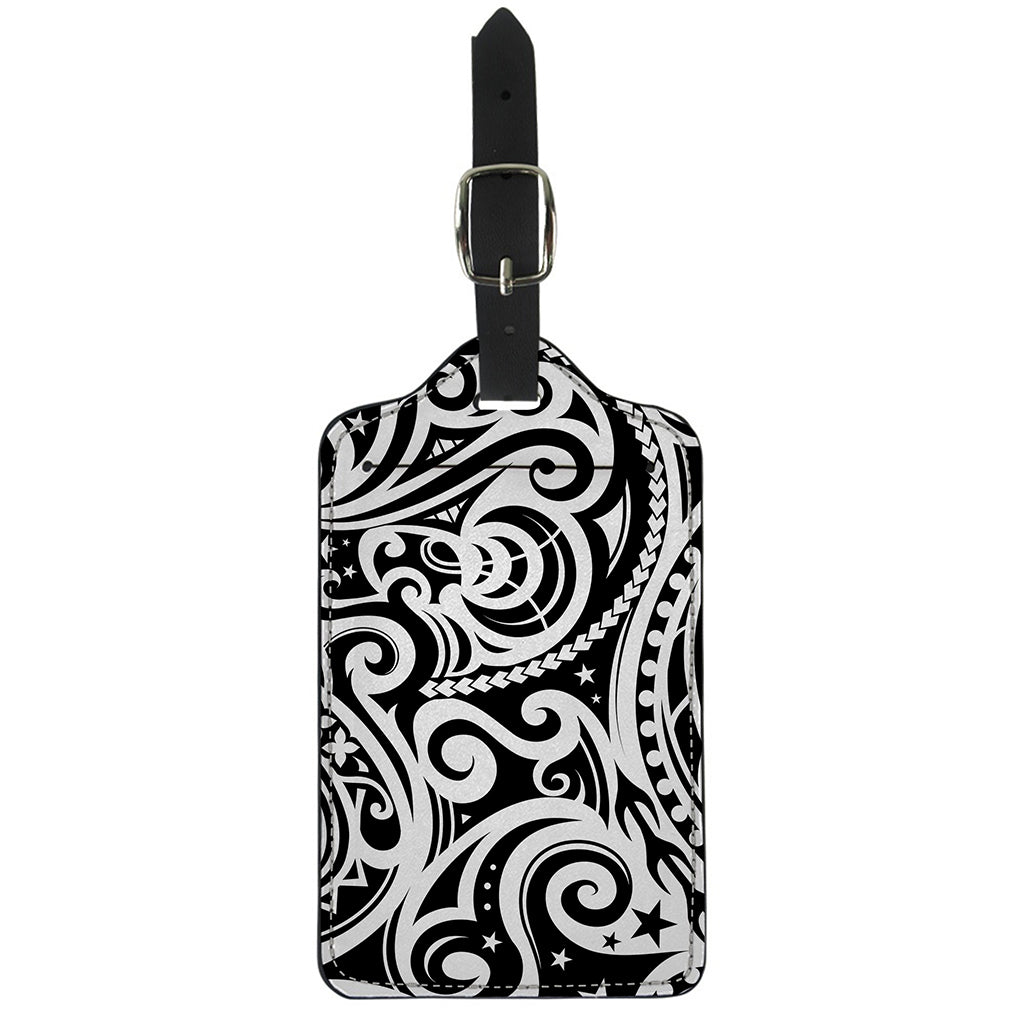 Black And White Polynesian Tattoo Print Luggage Tag