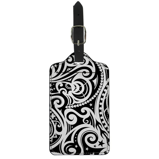 Black And White Polynesian Tattoo Print Luggage Tag
