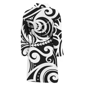 Black And White Polynesian Tattoo Print Men's Bathrobe