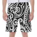 Black And White Polynesian Tattoo Print Men's Beach Shorts