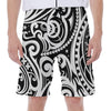 Black And White Polynesian Tattoo Print Men's Beach Shorts