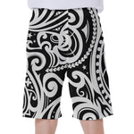 Black And White Polynesian Tattoo Print Men's Beach Shorts