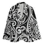 Black And White Polynesian Tattoo Print Men's Blazer