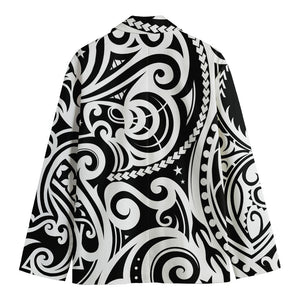 Black And White Polynesian Tattoo Print Men's Blazer