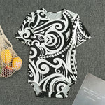 Black And White Polynesian Tattoo Print Men's Bodysuit