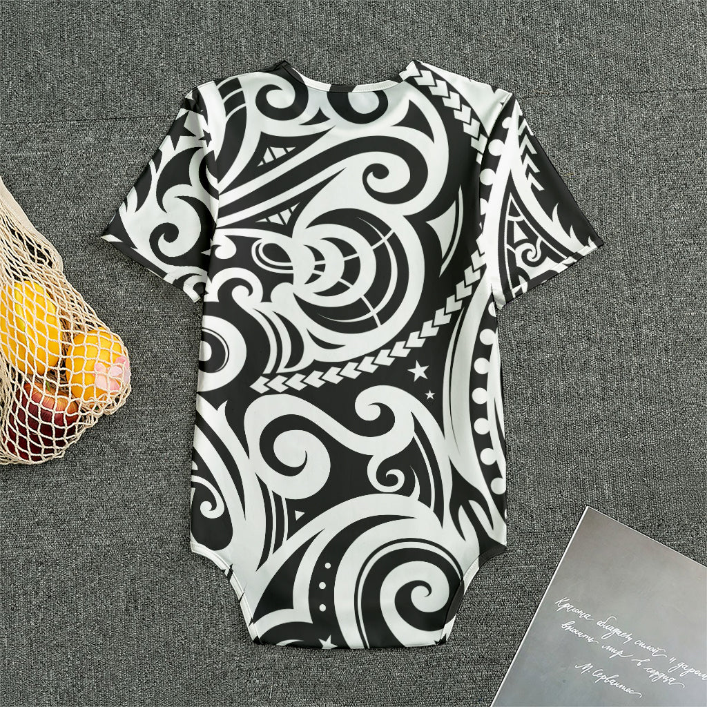 Black And White Polynesian Tattoo Print Men's Bodysuit