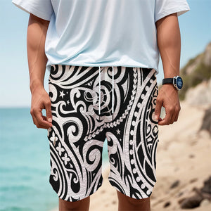 Black And White Polynesian Tattoo Print Men's Cargo Shorts