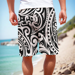 Black And White Polynesian Tattoo Print Men's Cargo Shorts