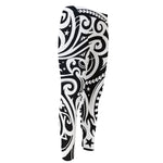 Black And White Polynesian Tattoo Print Men's Compression Pants