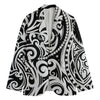 Black And White Polynesian Tattoo Print Men's Cotton Blazer