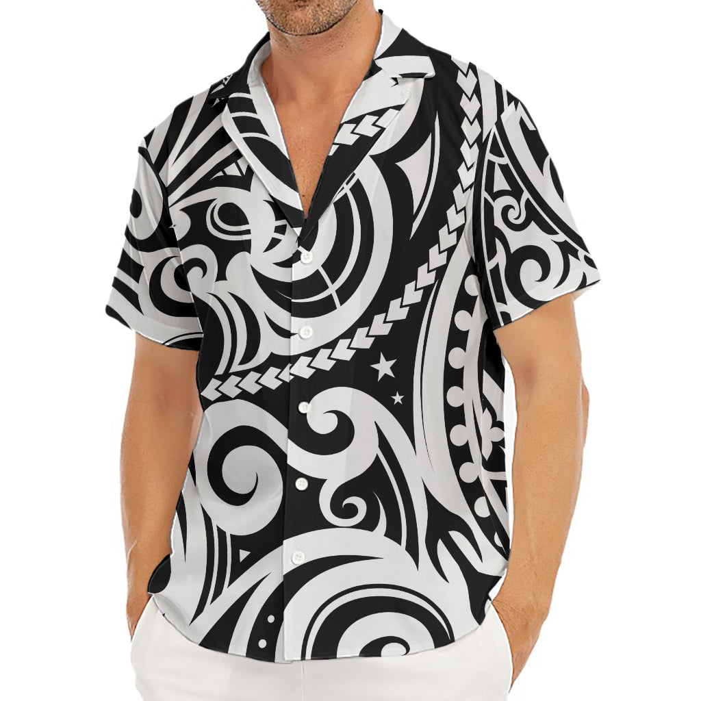 Black And White Polynesian Tattoo Print Men's Deep V-Neck Shirt