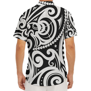 Black And White Polynesian Tattoo Print Men's Deep V-Neck Shirt