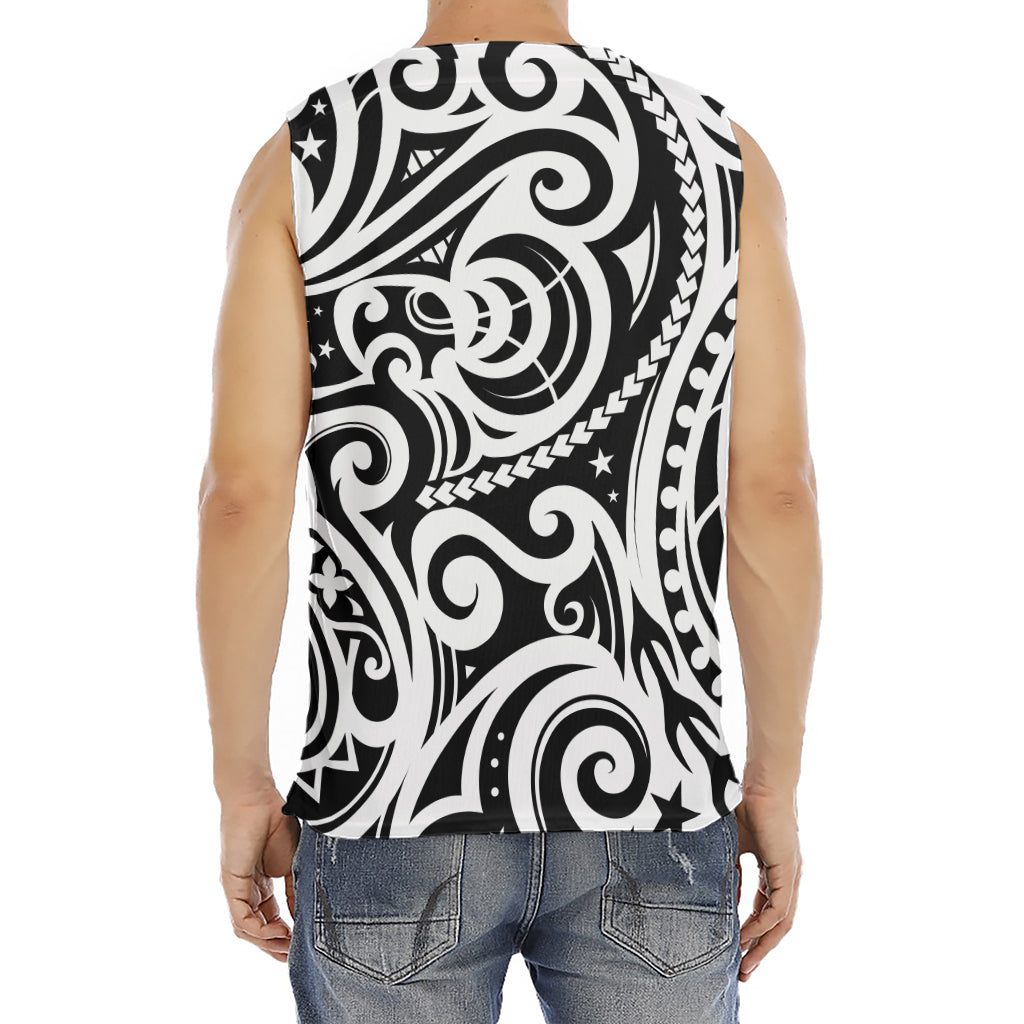 Black And White Polynesian Tattoo Print Men's Fitness Tank Top