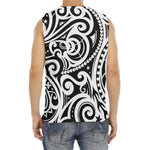 Black And White Polynesian Tattoo Print Men's Fitness Tank Top