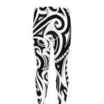 Black And White Polynesian Tattoo Print Men's leggings