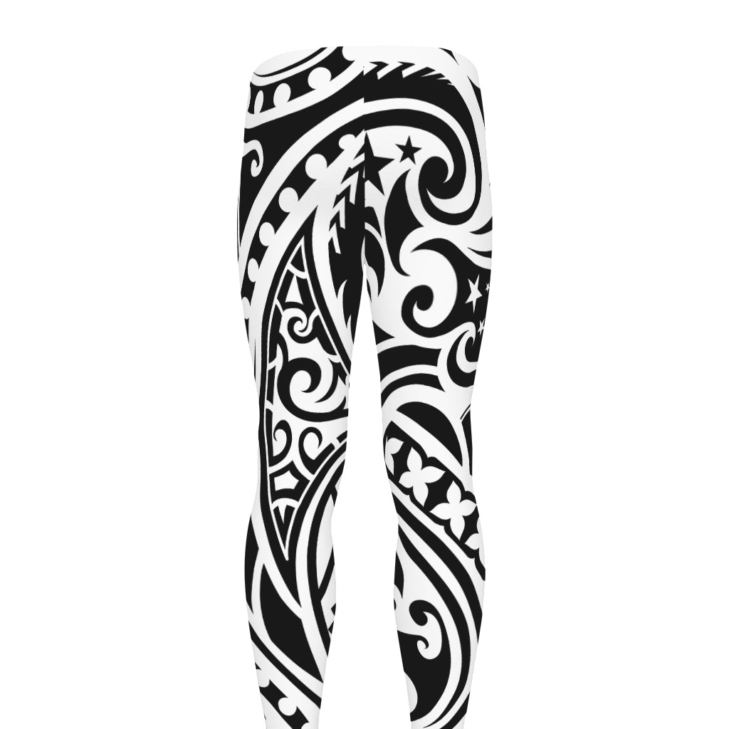 Black And White Polynesian Tattoo Print Men's leggings