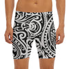 Black And White Polynesian Tattoo Print Men's Long Boxer Briefs