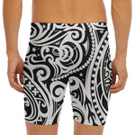 Black And White Polynesian Tattoo Print Men's Long Boxer Briefs