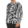 Black And White Polynesian Tattoo Print Men's Long Sleeve Rash Guard