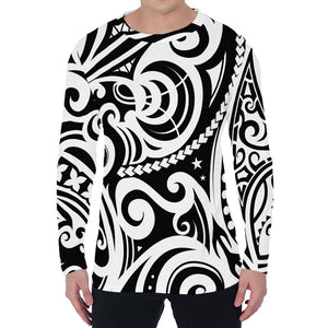 Black And White Polynesian Tattoo Print Men's Long Sleeve T-Shirt