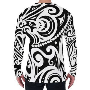 Black And White Polynesian Tattoo Print Men's Long Sleeve T-Shirt