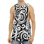 Black And White Polynesian Tattoo Print Men's Muscle Tank Top