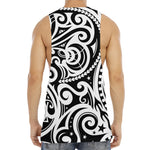 Black And White Polynesian Tattoo Print Men's Muscle Tank Top