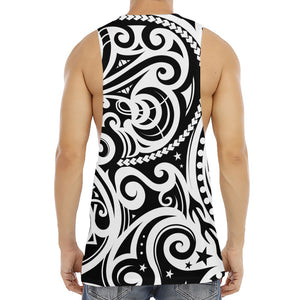 Black And White Polynesian Tattoo Print Men's Muscle Tank Top