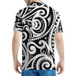 Black And White Polynesian Tattoo Print Men's Polo Shirt