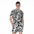 Black And White Polynesian Tattoo Print Men's Romper