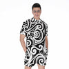 Black And White Polynesian Tattoo Print Men's Rompers