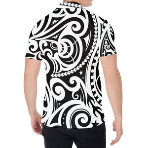 Black And White Polynesian Tattoo Print Men's Shirt