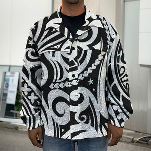 Black And White Polynesian Tattoo Print Men's Shirt Jacket