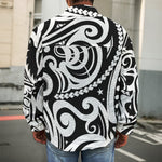 Black And White Polynesian Tattoo Print Men's Shirt Jacket