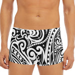 Black And White Polynesian Tattoo Print Men's Short Boxer Briefs