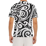 Black And White Polynesian Tattoo Print Men's Short Sleeve Rash Guard