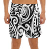 Black And White Polynesian Tattoo Print Men's Split Running Shorts