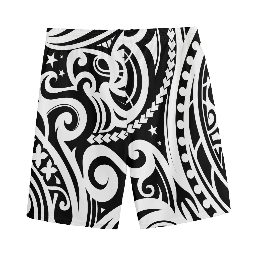 Black And White Polynesian Tattoo Print Men's Sports Shorts